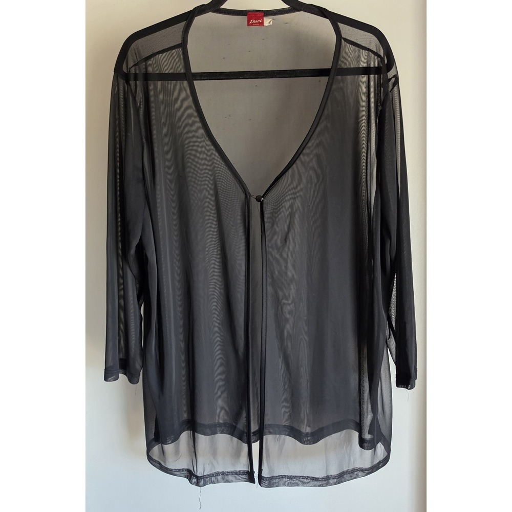 Vintage Dori Cardigan 3XL Black V-Neck Long Sleeve Women Sheer Plus Size Top